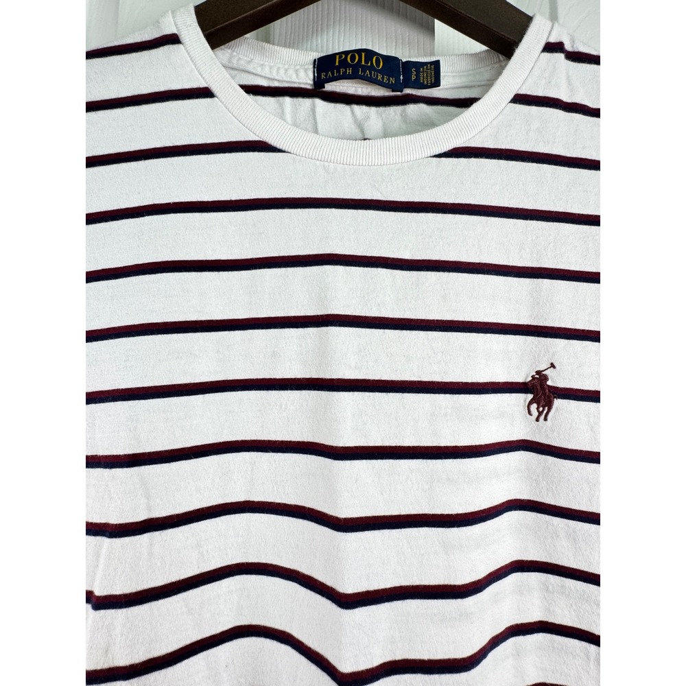 Polo Ralph Lauren Striped Tee | Cotton Crewneck | Small | White Navy Burgundy